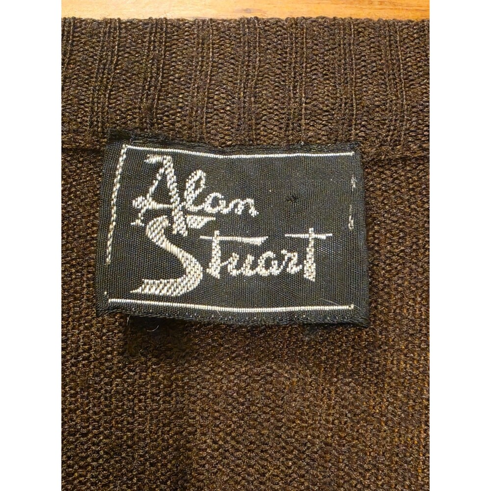 VTG 70s 80s Alan Stuart V Neck Sweater Genuine Suede Leather Patch Trim Mens Med - Picture 7 of 11